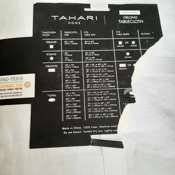 TAHARI 100% Linen Oblong White Tablecloth 60" x 104" - Picture 3 of 6